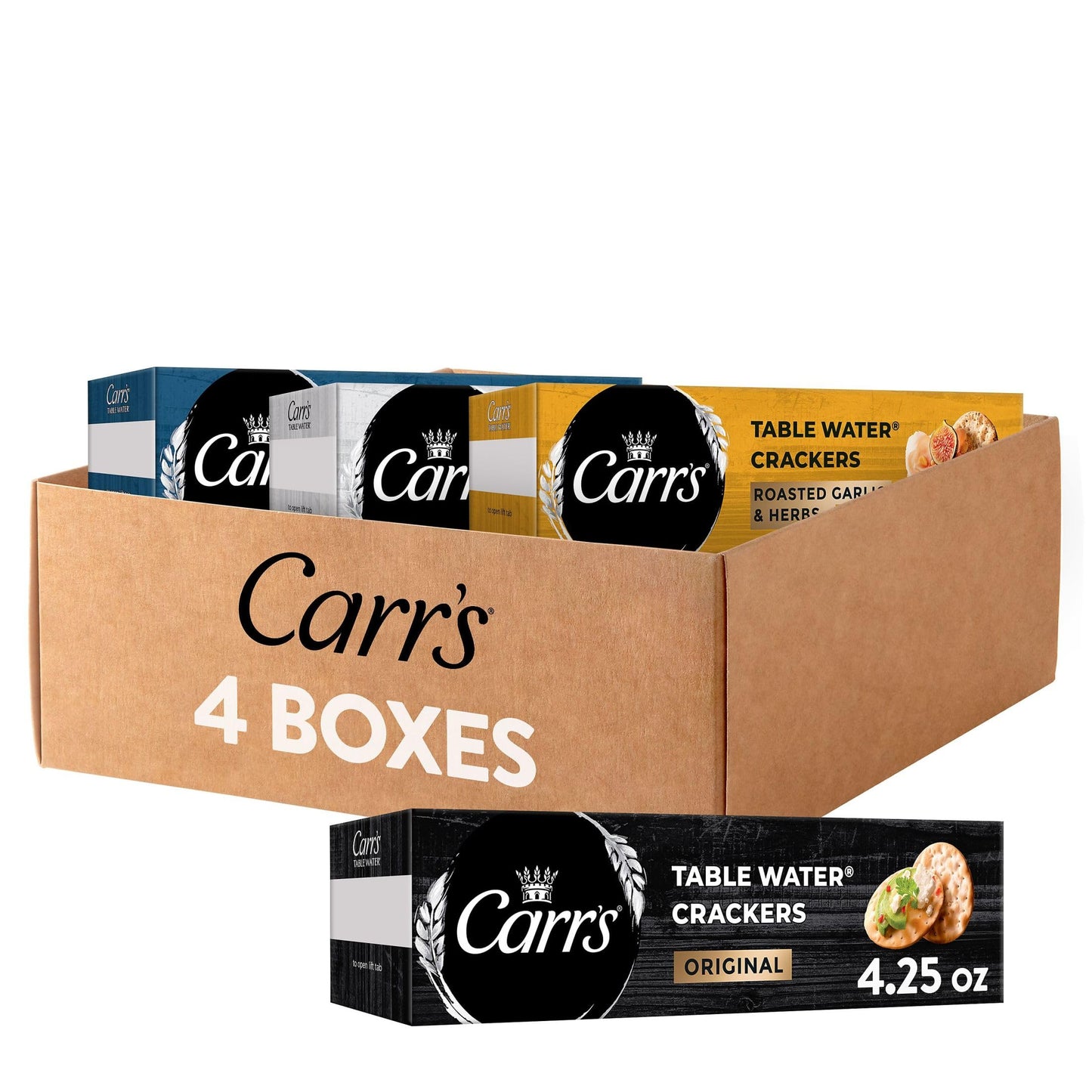 Carr s Table Water Crackers, Baked Snack Crackers, Party Snacks, 4 Flavor Variety Pack (4 Boxes)