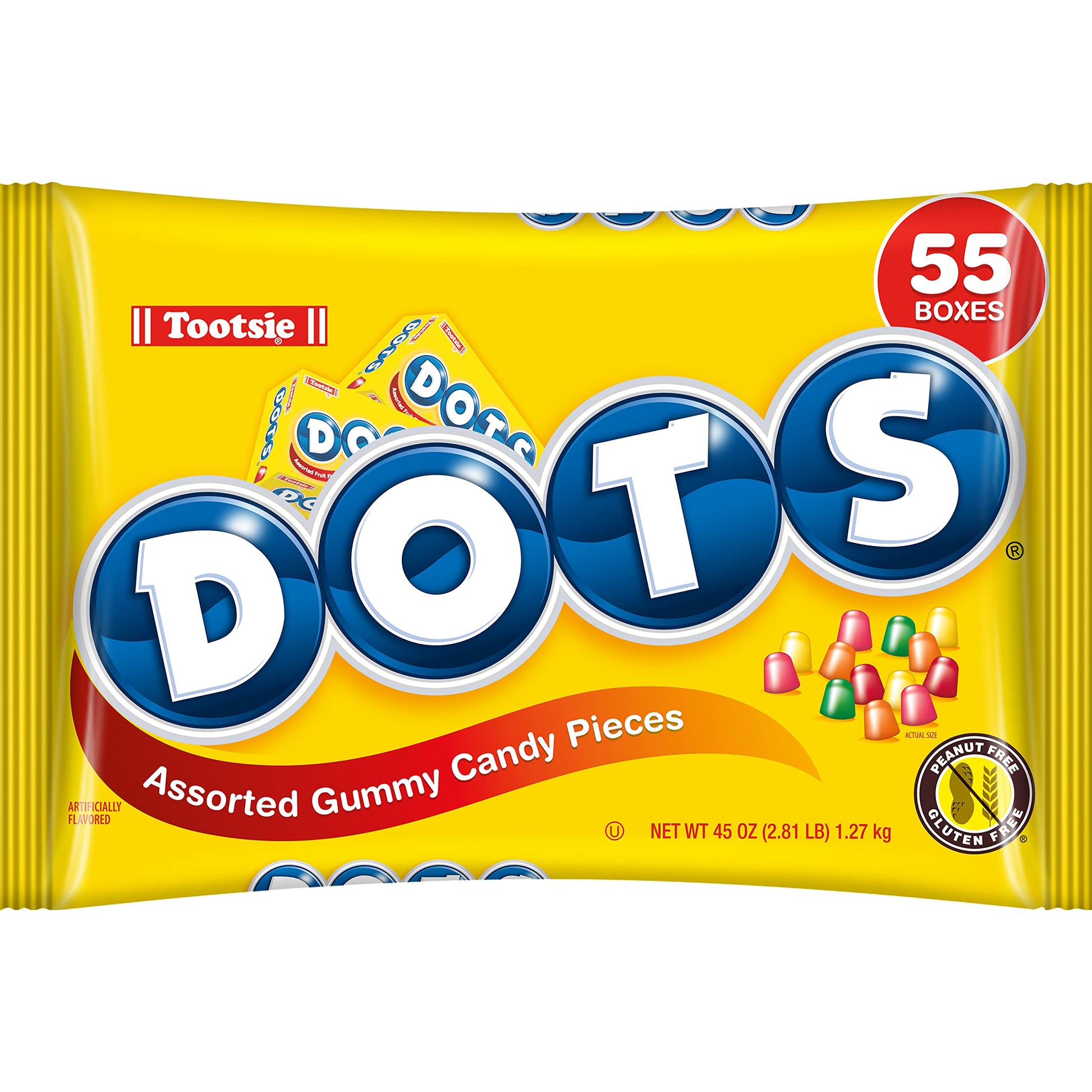 Tootsie Roll DOTS Gummy Candy, Original Flavors, Gluten Free, 55 Count Mini Boxes, Cherry, Lime, Orange, Lemon, Strawberry