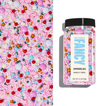 Fancy Sprinkles Shirley Tinsel Sprinkles Crunchy Jimmies, Candy Bows, Snowflakes, and Chocolate Gems (0.5c)