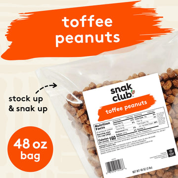Snak Club Toffee Peanuts, Candied Peanuts with Praline Coat and Sweet Cream, Gluten-Free and Kosher Snack, 3 lb Resealable Bulk