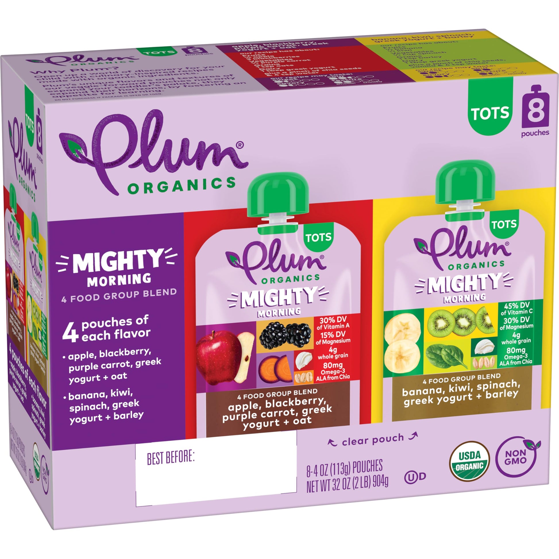 Plum Organics Variety Pack, 12+ Months - Mighty Morning Wake Up Blend - Organic Fruit and Veggie Toddler Food Pouches - 4 oz Pou