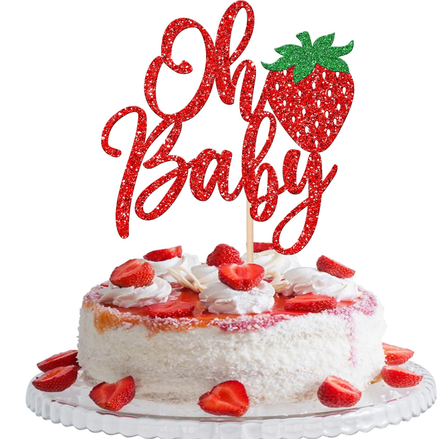 Rsstarxi 1 Pack Strawberry Oh Baby Cake Topper Glitter Oh Baby Shower Strawberry Cake Decorations Summer Sweet Fruit Theme Cake Pick For Baby Shower Kids Birthday Party Decorations