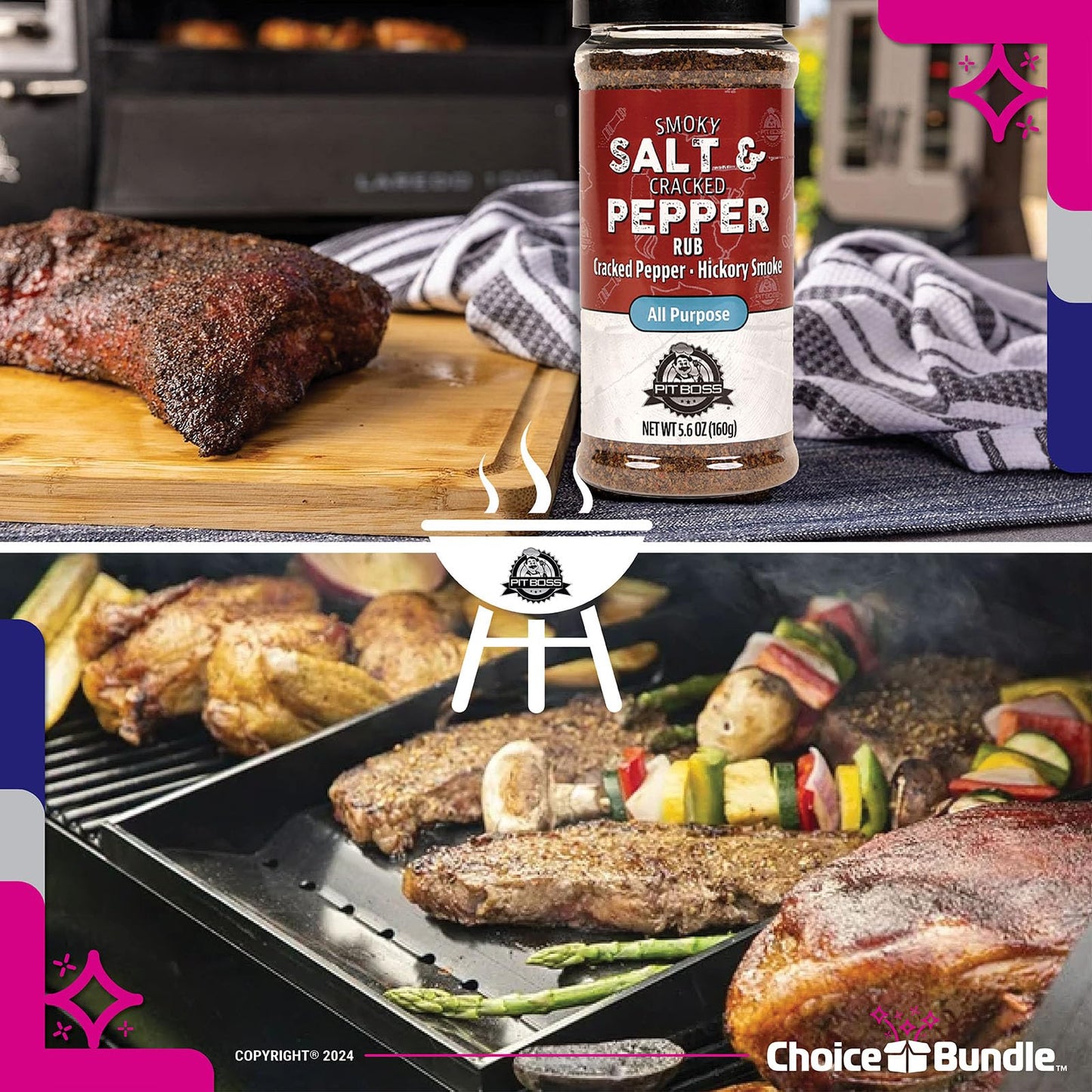 Pit Boss BBQ Seasoning Spice & Rub, Smoky Salt &  ed Pepper, 11.2 oz (2 Pack) + Guide & Keychain Opener