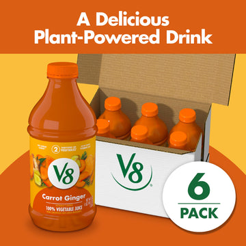 V8 Carrot Ginger 100% Vegetable Juice, 46 fl oz Bottle (6 Pack)