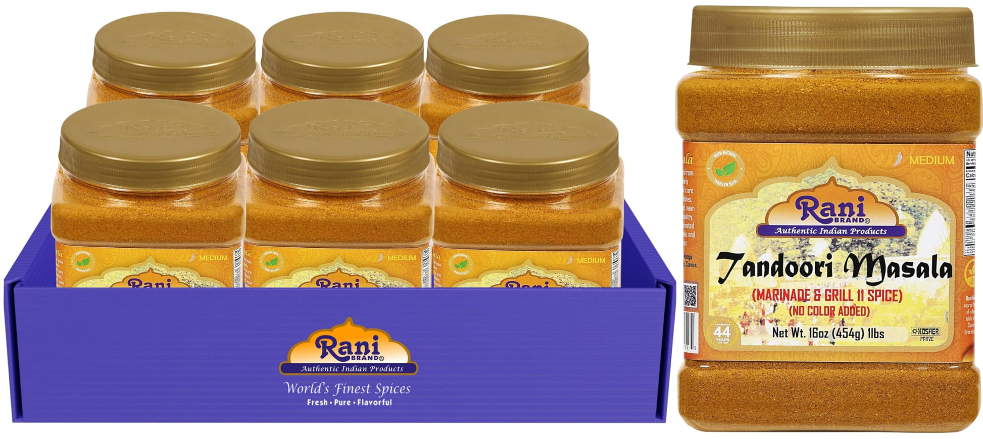 Rani Tandoori Masala 11-Spice Blend, Salt Free, Vegan, Gluten Friendly, 16oz (Pack of 6) - Non-GMO, Kosher, Indian Origin
