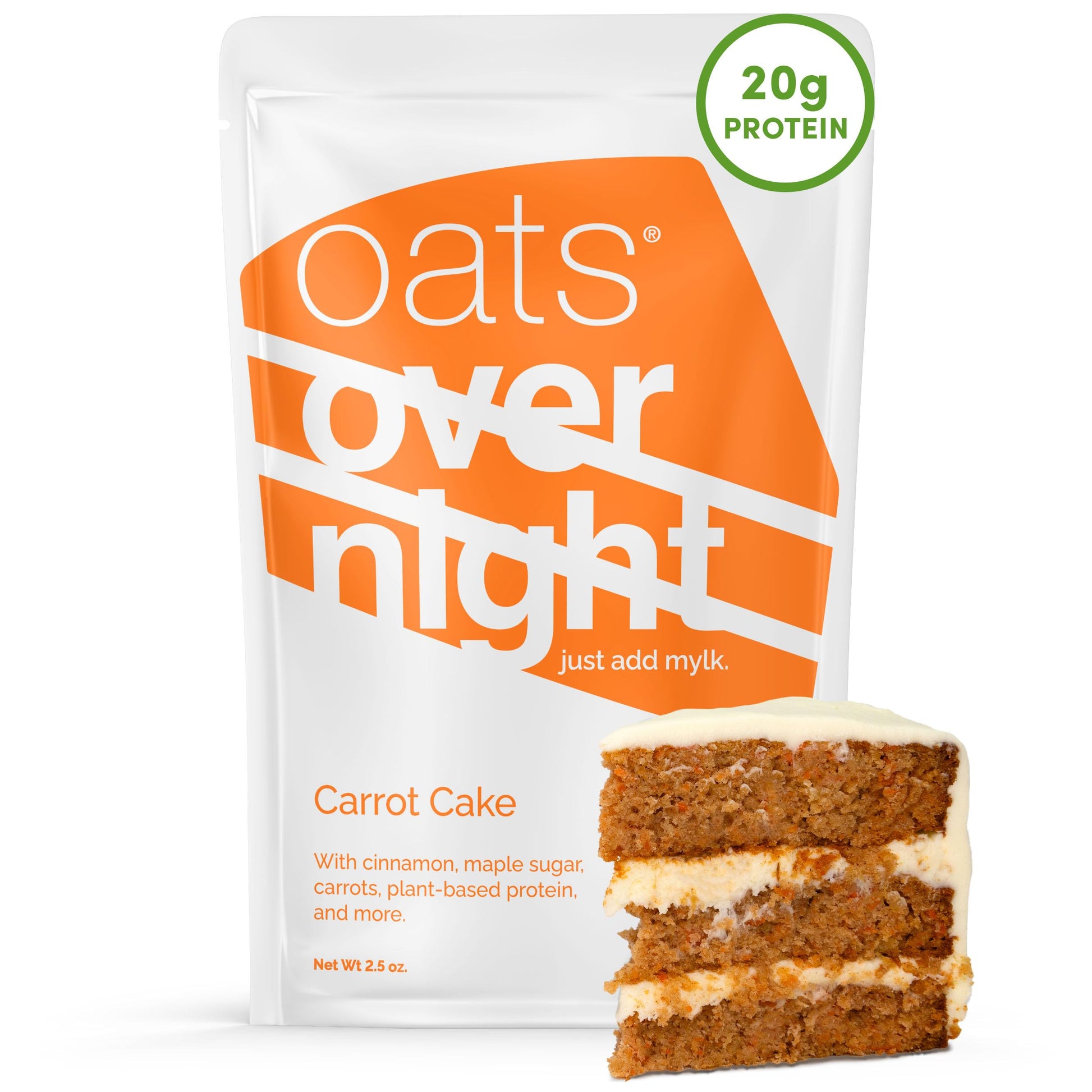 Oats Overnight Carrot Cake - Overnight Oats With 20G Whey Protein  High Fiber Breakfast Protein Shake - Gluten Free Oatmeal  Non Gmo High Protein Oatmeal (2.5 Oz Per Meal) (8 Pack)