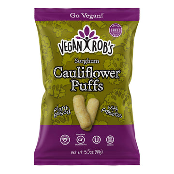 Vegan Robs Puffs, Cauliflower, 3.5 Ounce (6 Count), Made With Probiotics, Gluten-Free Snack, Plant Based, Vegan, Zero Trans Fat