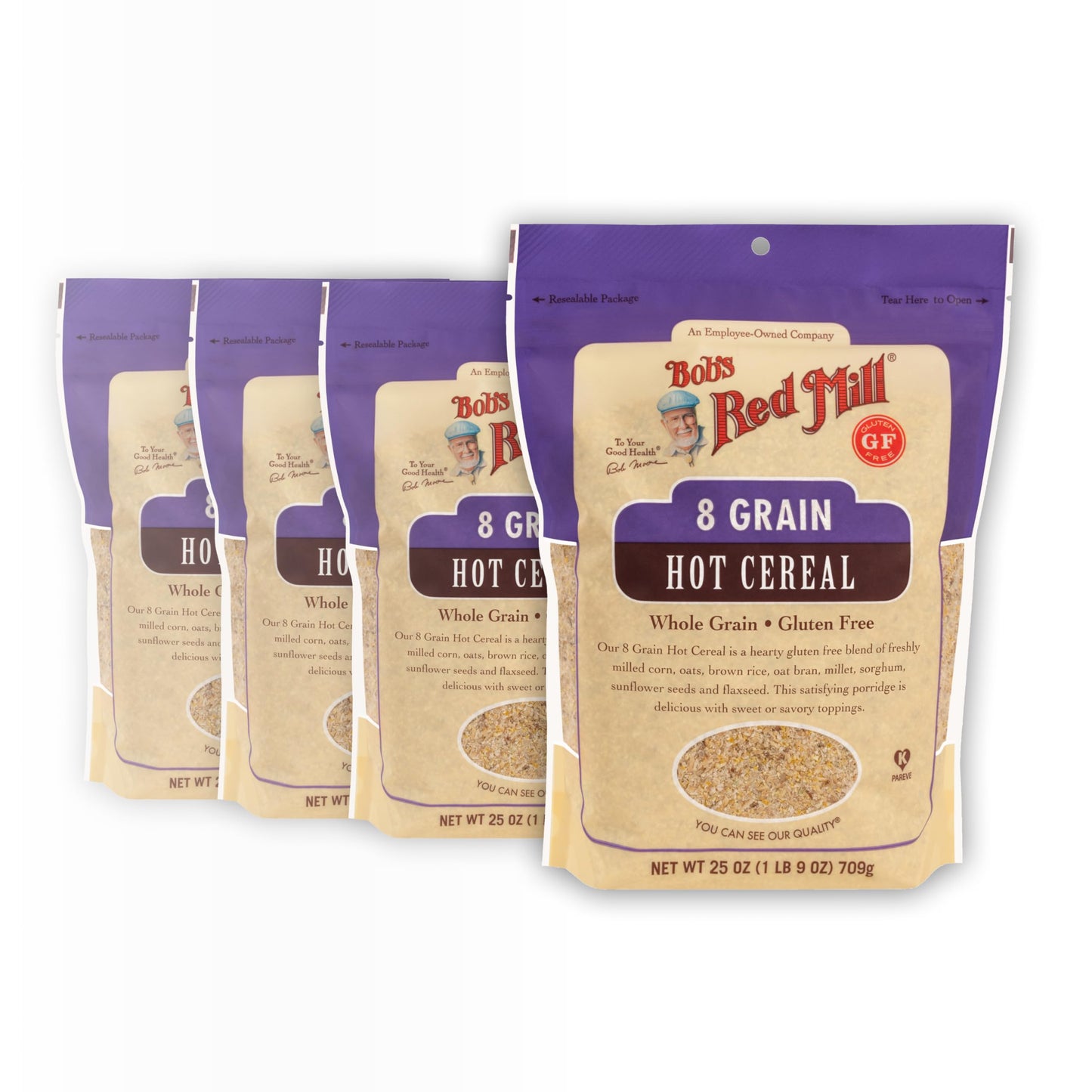 Bobs Red Mill Gluten Free 8 Grain Hot Cereal, 25oz (Pack of 4) - Vegan, Kosher