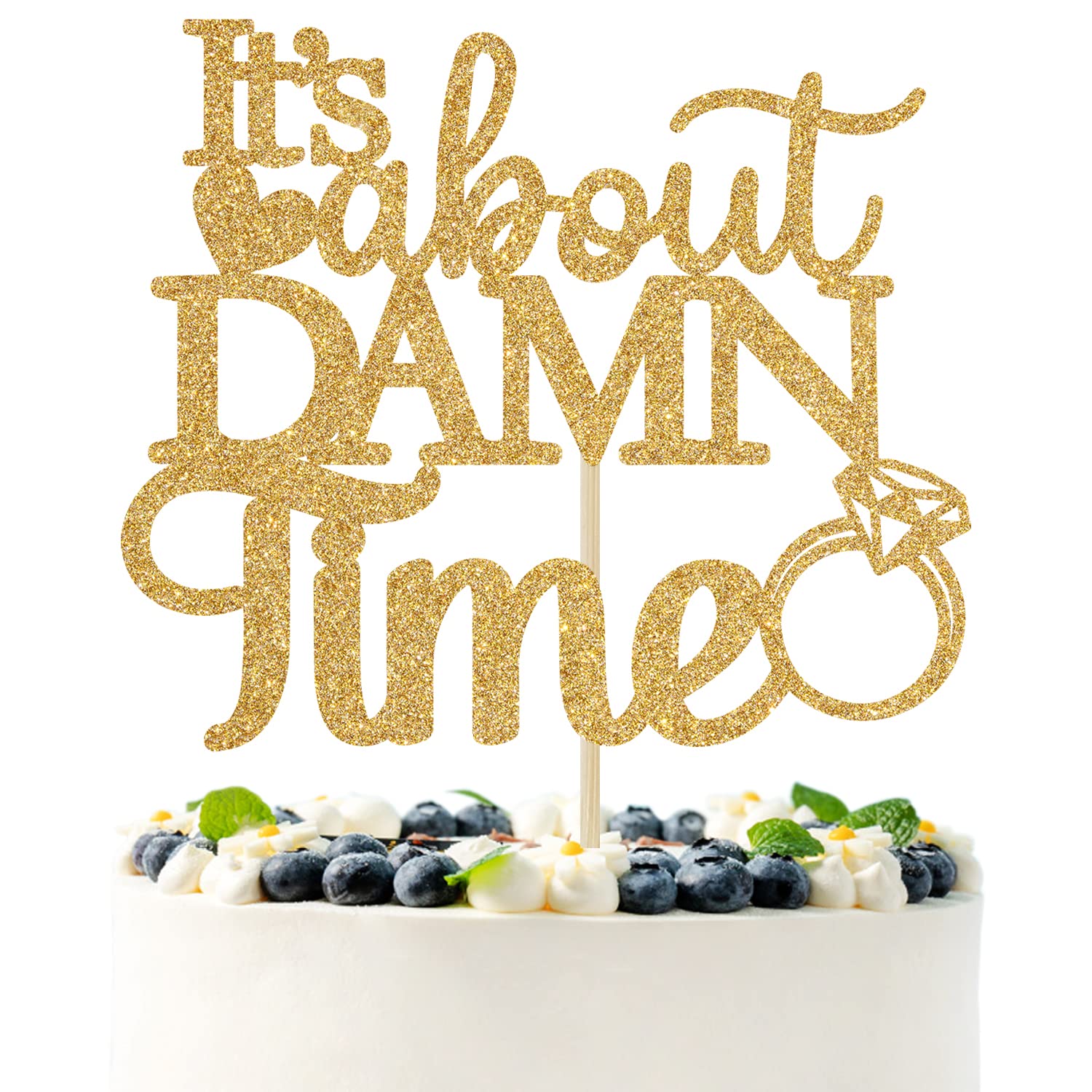 PYBHILK Gold Glitter Cake Topper - Its About Damn Time, Wedding Engagement/Bridal Shower, Model PY--0051