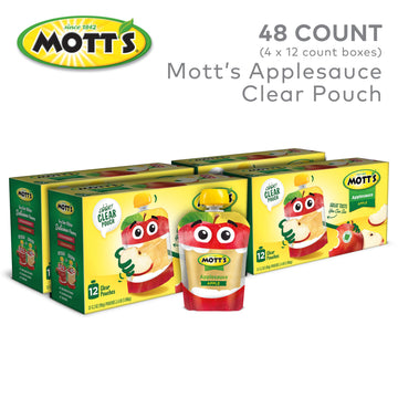 Mott'S Original Applesauce, 3.2 Oz Clear Pouches, 48 Count (4 Packs Of 12), No Artificial Flavors, Good Source Of Vitamin C, Nut