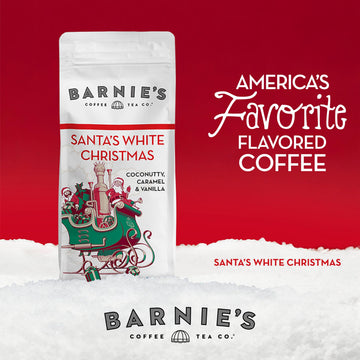 BARNIES COFFEE TEA Ground Coffee, Santas White Christmas, Coconut & Caramel, Medium Roast, 12 oz Bag