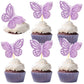 Chinco Butterfly Cupcake Toppers, 48 Pcs Double Layer, 3D Glitter, Purple, Ideal for Baby Showers, Birthdays, Weddings