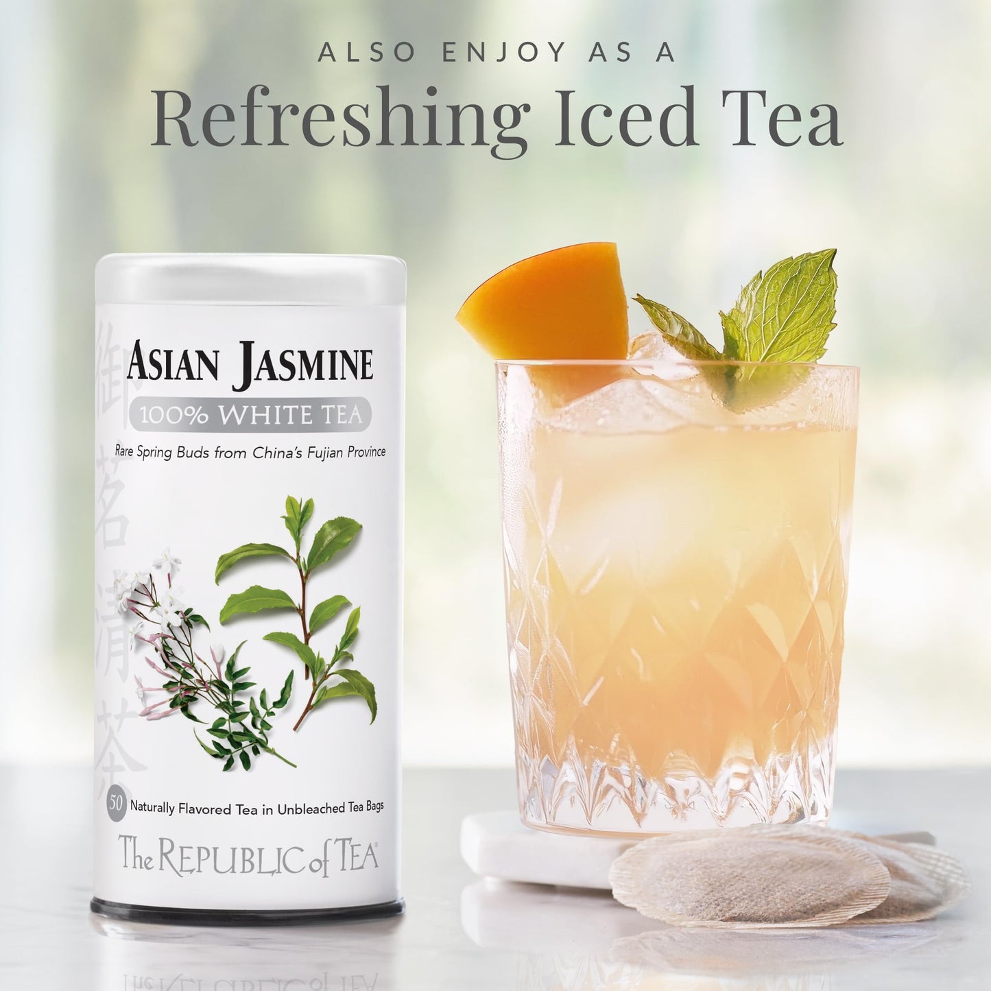 The Republic of Tea Asian Jasmine White Tea Bags, Low-Caffeinated, 250 Count