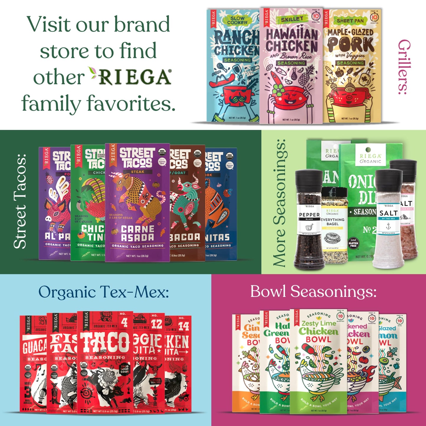 Riega Organic Fajita Seasoning Mix - Classic Tex-Mex Blend For Chicken, Beef, Veggies & Sheet Pan Dinners - 0.71 Oz (Pack Of 8)