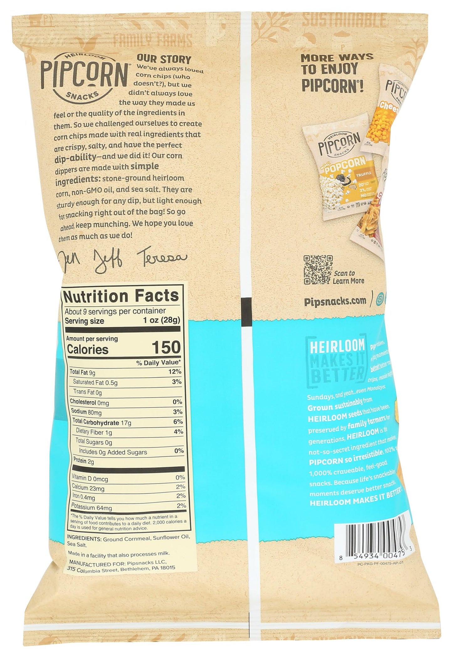Pipsnacks Little Dipper Corn Chips Sea Salt, 925 Oz