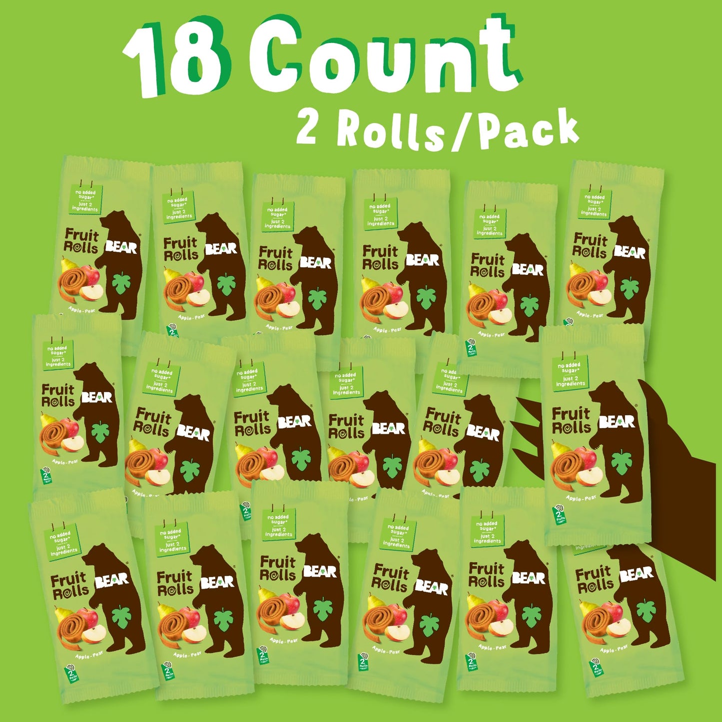 BEAR Real Fruit Snack Rolls - Gluten Free, Vegan, and Non-GMO - Apple - Healthy School And Lunch Snacks For Kids And Adults, 0.7