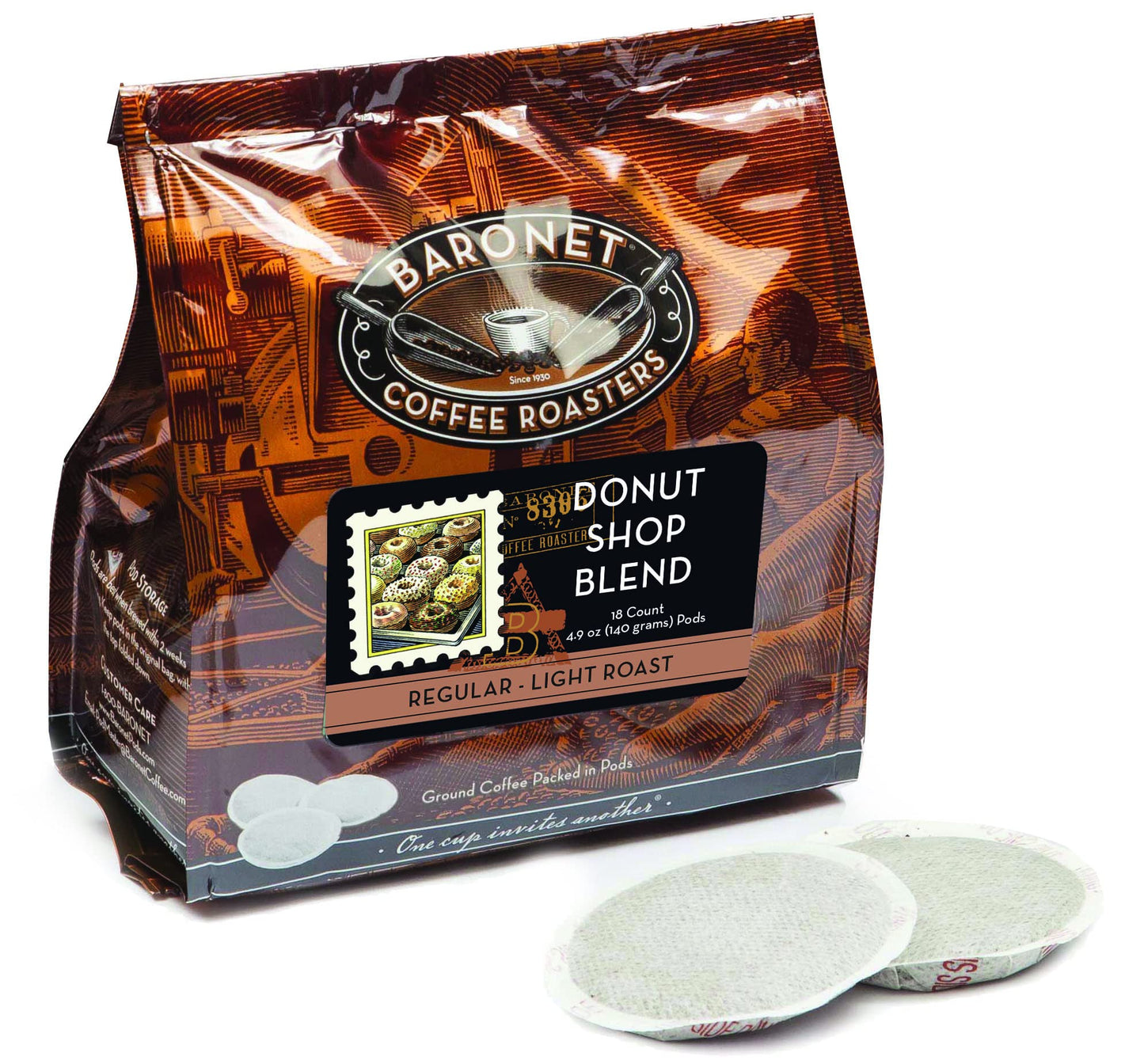 Baronet Coffee Pods Donut Shop - Regular Strength Medium Roast, 54 Pods (18 Count Pack of 3)