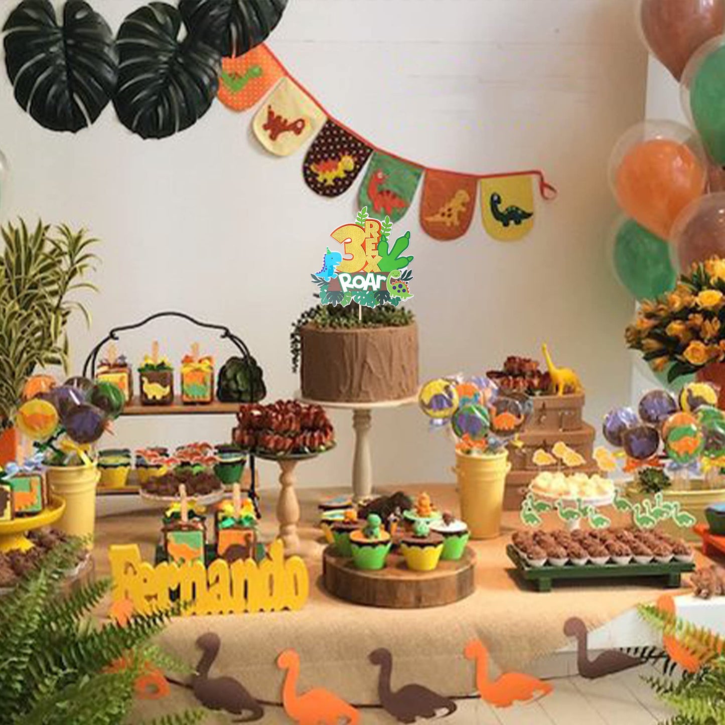 Rsstarxi 1 Pack Dinosaur 3Rd Birthday Cake Topper With Claw Leaves Third Birthday Roar Number 3 Three Rex Cake Pick For Dino Theme Baby Shower Kids Boys 3Rd Birthday Party Cake Decorations Supplies