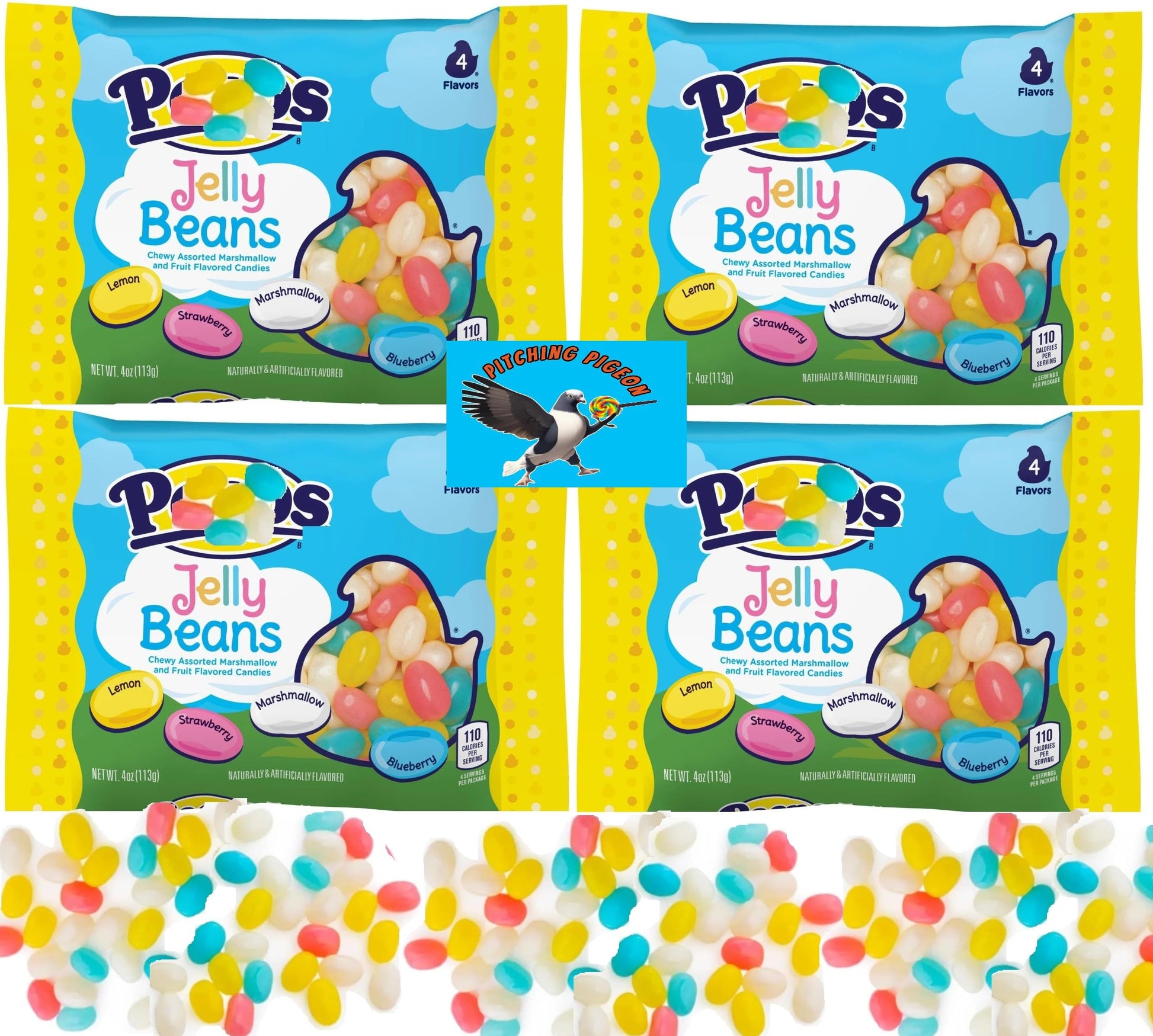 Peeps Marshmallow & Fruit Jelly Beans 16oz Easter Basket Egg Hunt Candy - Includes PITCHING PIGEON Brand Magnet