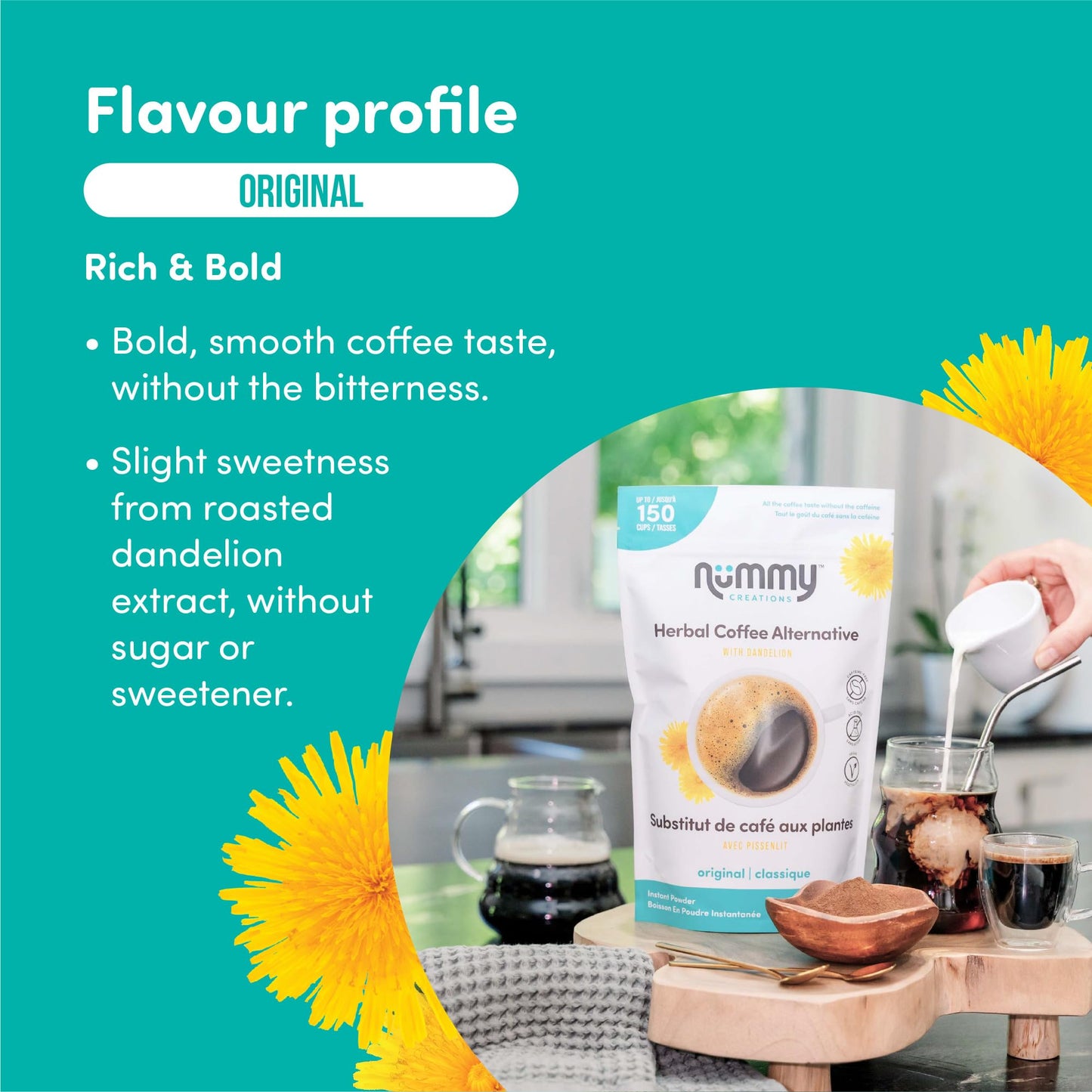 Nummy Creations Instant Caffeine-Free Coffee Alternative, 10.6 Ounce, with Dandelion and Chicory, Coffee Substitute