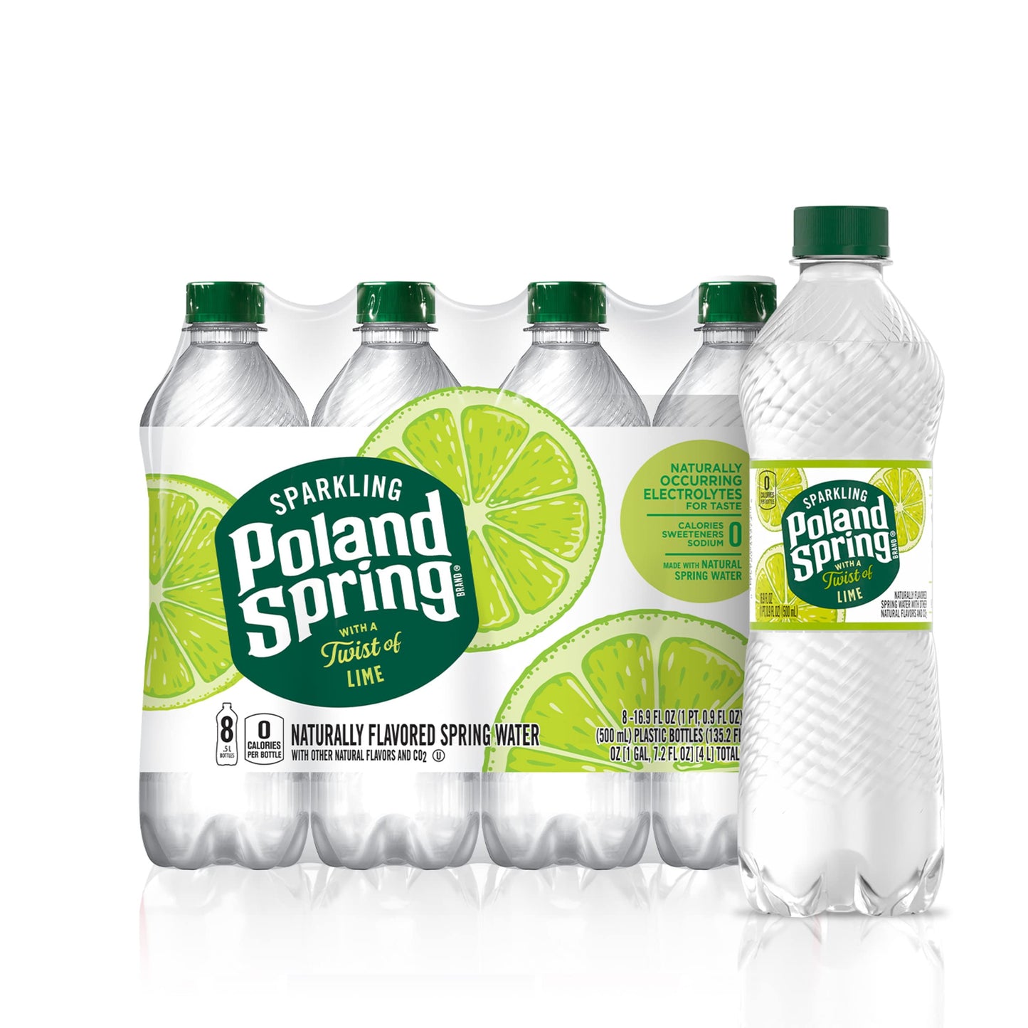 Poland Spring Sparkling Water, Zesty Lime, 16.9 oz. Bottles (8 Pack)