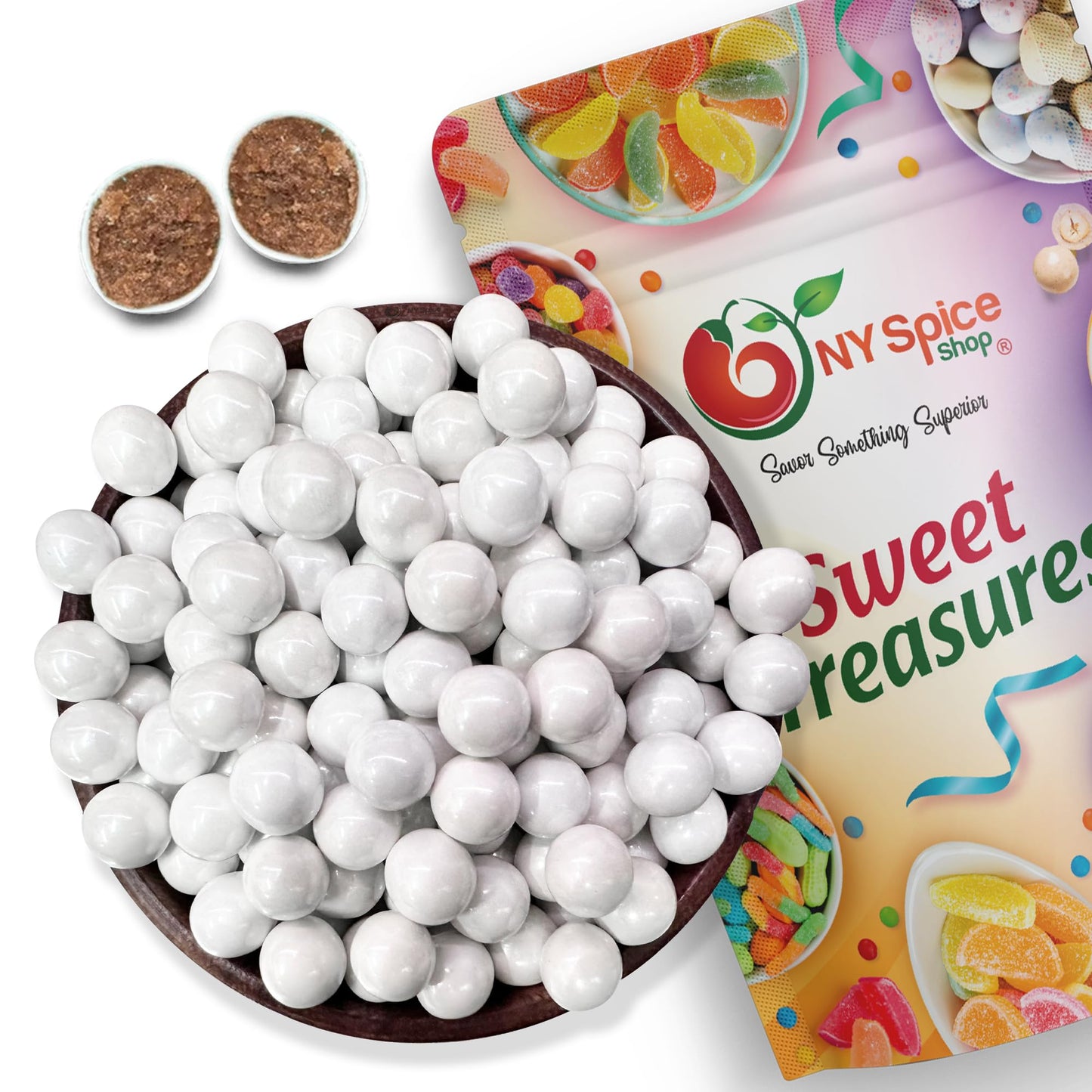 NY Spice Shop White Sixlets Chocolate Candy Balls - Bulk 1 Pound, Pearl Party Décor