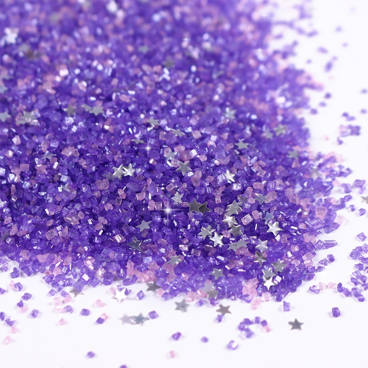 Purple Sanding Sugar for Baking, Pink Sanding Sugar, Sanding Sugar Metallic Silver Glitter Mix, Shimmer silver star sprinkles, P