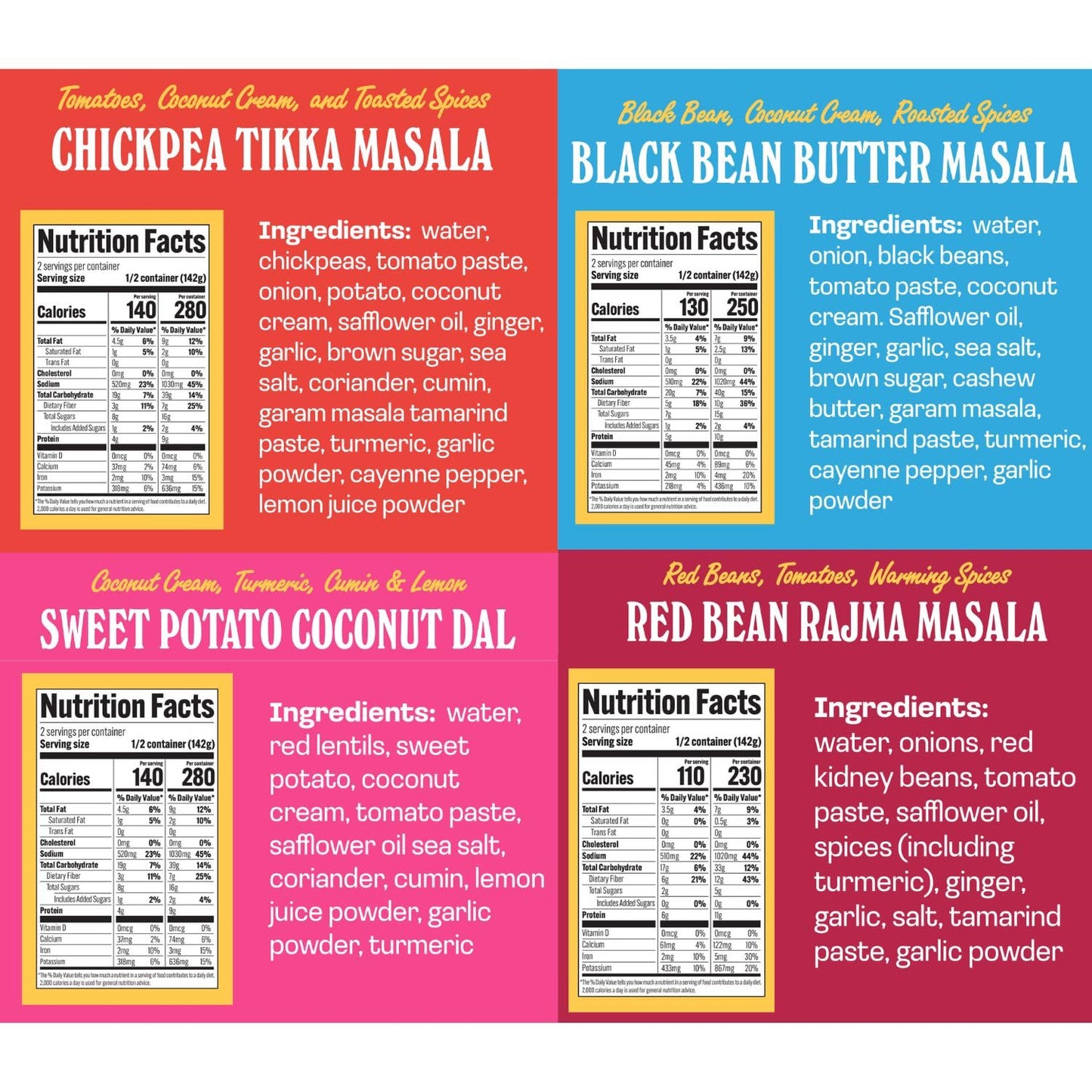 Brooklyn Delhi Variety Pack Pouches - Chickpea Tikka Masala, Black Bean Butter Masala, Sweet Potato Coconut Dal, And Red Bean Ra