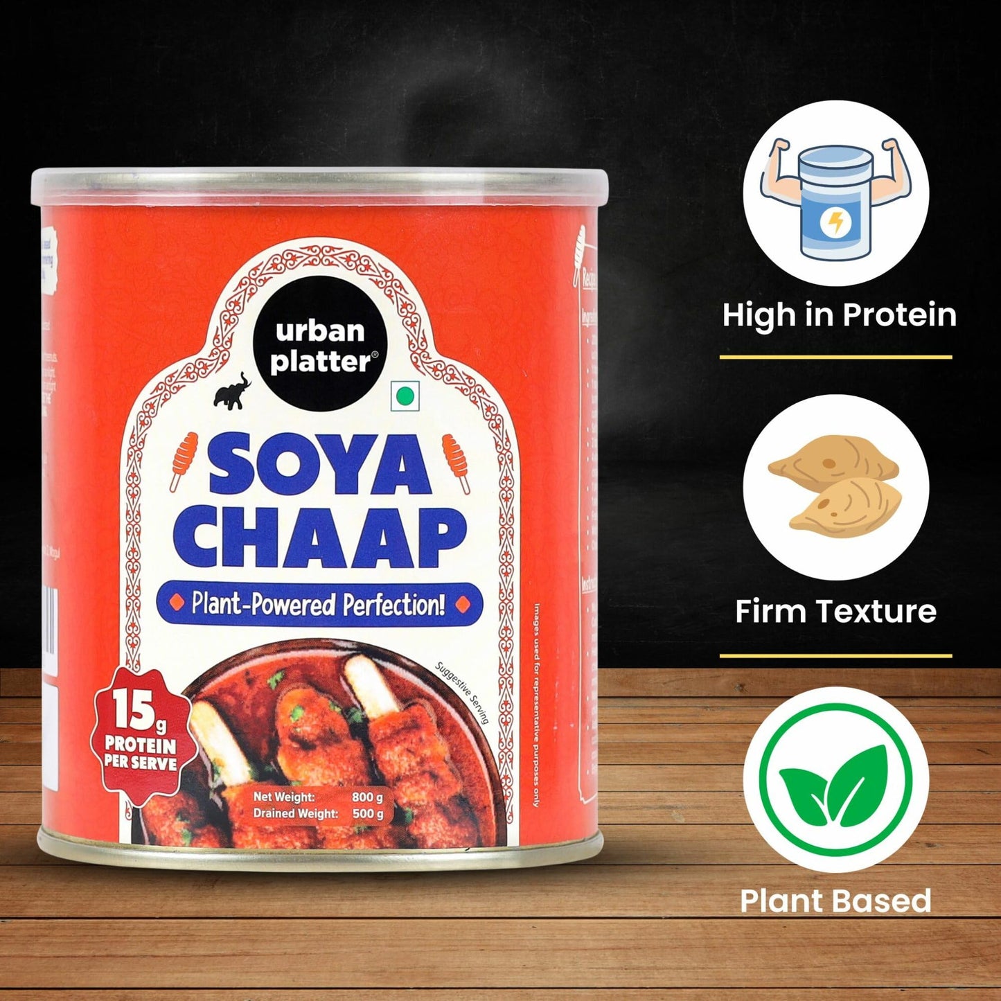 Urban Platter Vegan, Chunks On Stick Soya Chaap In Brine (800 To 500 G)