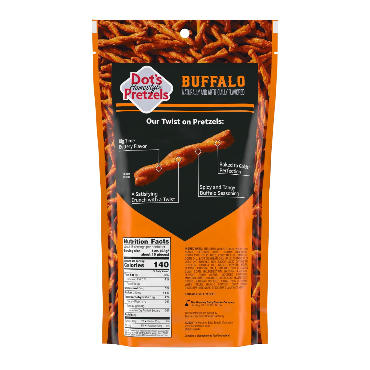 Dots Homestyle Pretzels Buffalo Seasoned Pretzel Twist Snack  16oz Grocery Sized Bag