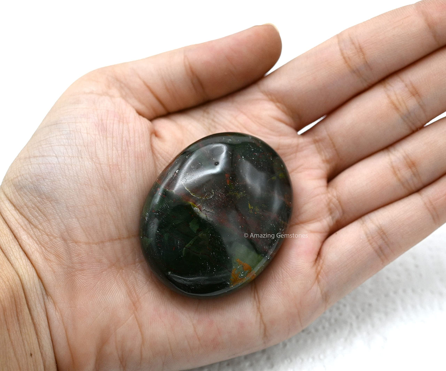 Bloodstone Palm Stone - Massage Worry Stone For Natural Body Chakra Balancing, Reiki Healing And Crystal Grid