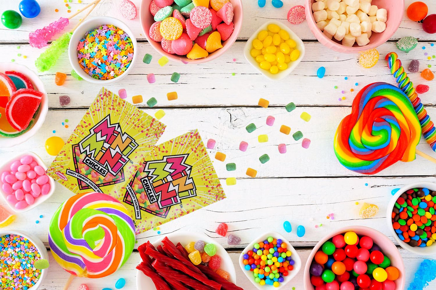 Fruidles Mixed Fruit Flavors Mini Chiclets Gum, Square Chicle Gum Tabs, Crunchy Candy Coated Gum, Candy Buffet Treats, Gluten-Fr
