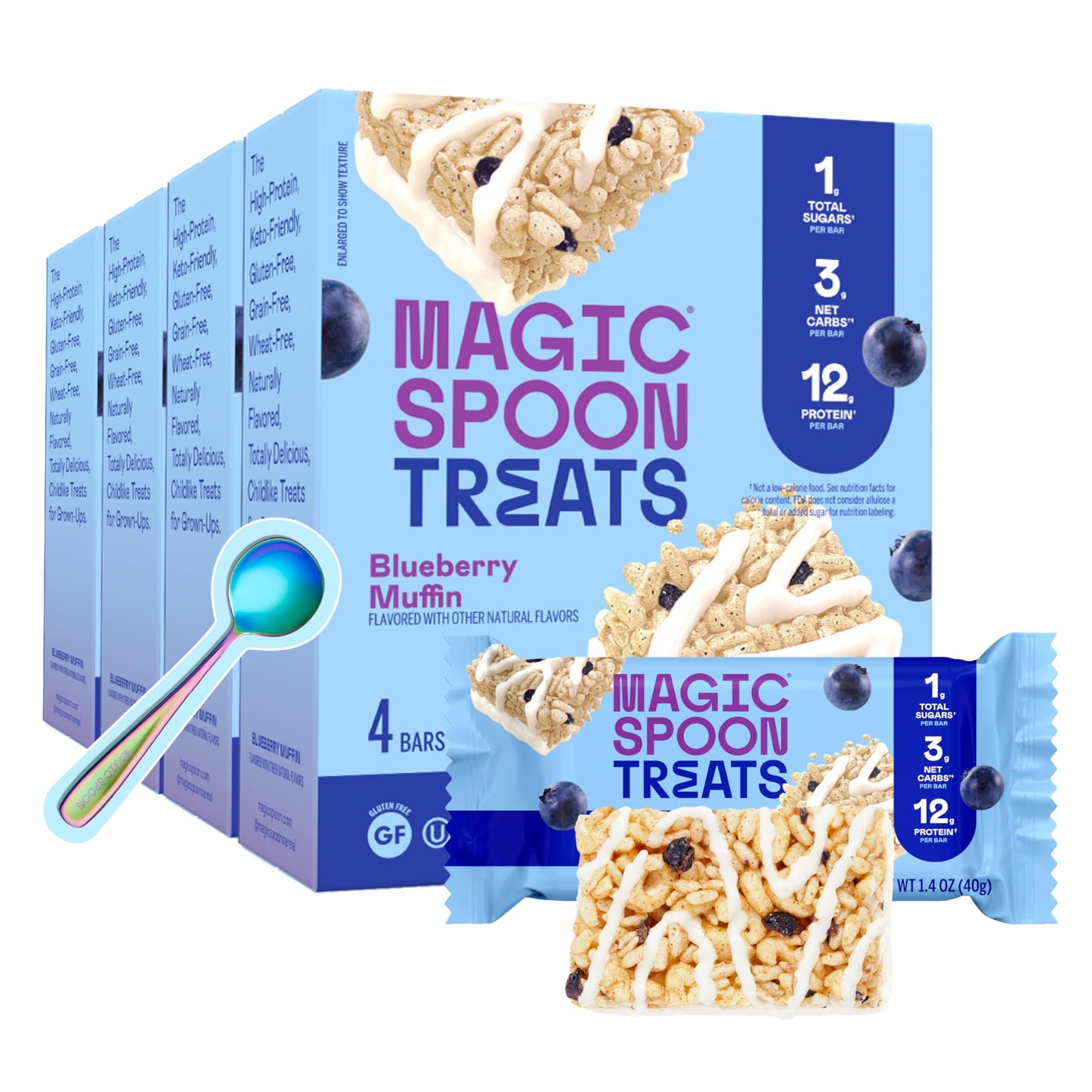 Magic Spoon   - High Protein, Low Carb, Keto Friendly, Low Sugar, Gluten Free, Crispy Protein Bar Cereal Bar, On-The-Go Healthy Snack (Blueberry Muffin, 16 Bars)
