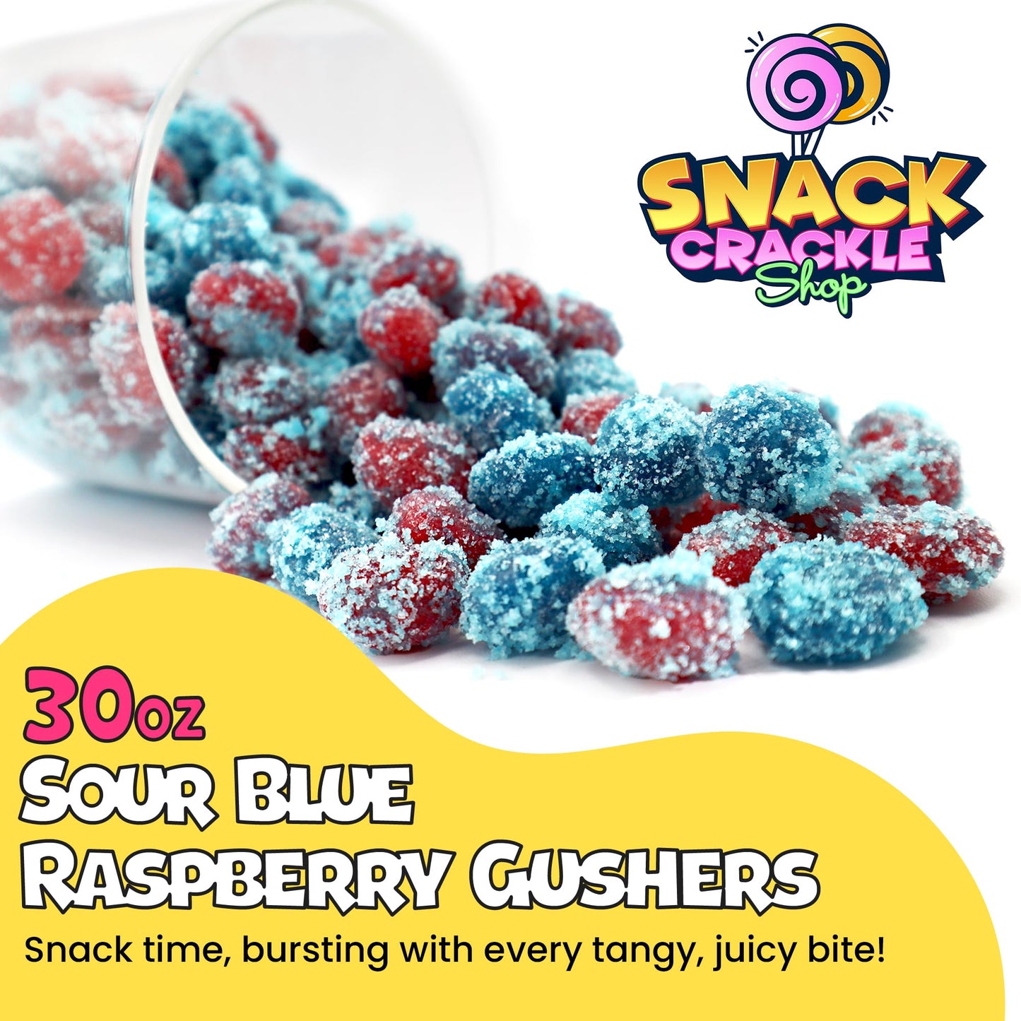 Snack Crackle Shop Sour Blue Raspberry Gushers, Best Gushers, Best Yummy Gummies, Irresistible Extra Sour Gummy Candy, Blue Rasp