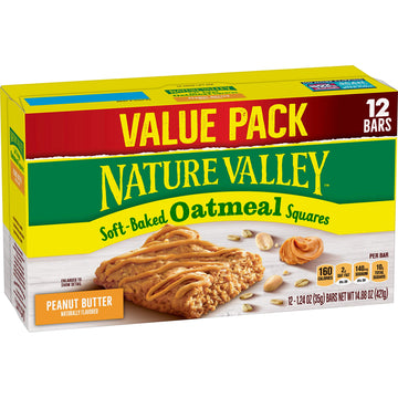 Nature Valley Soft-Baked Oatmeal Squares, Peanut Butter Breakfast Snacks, 12 CT, Kids Snacks,14.88 OZ
