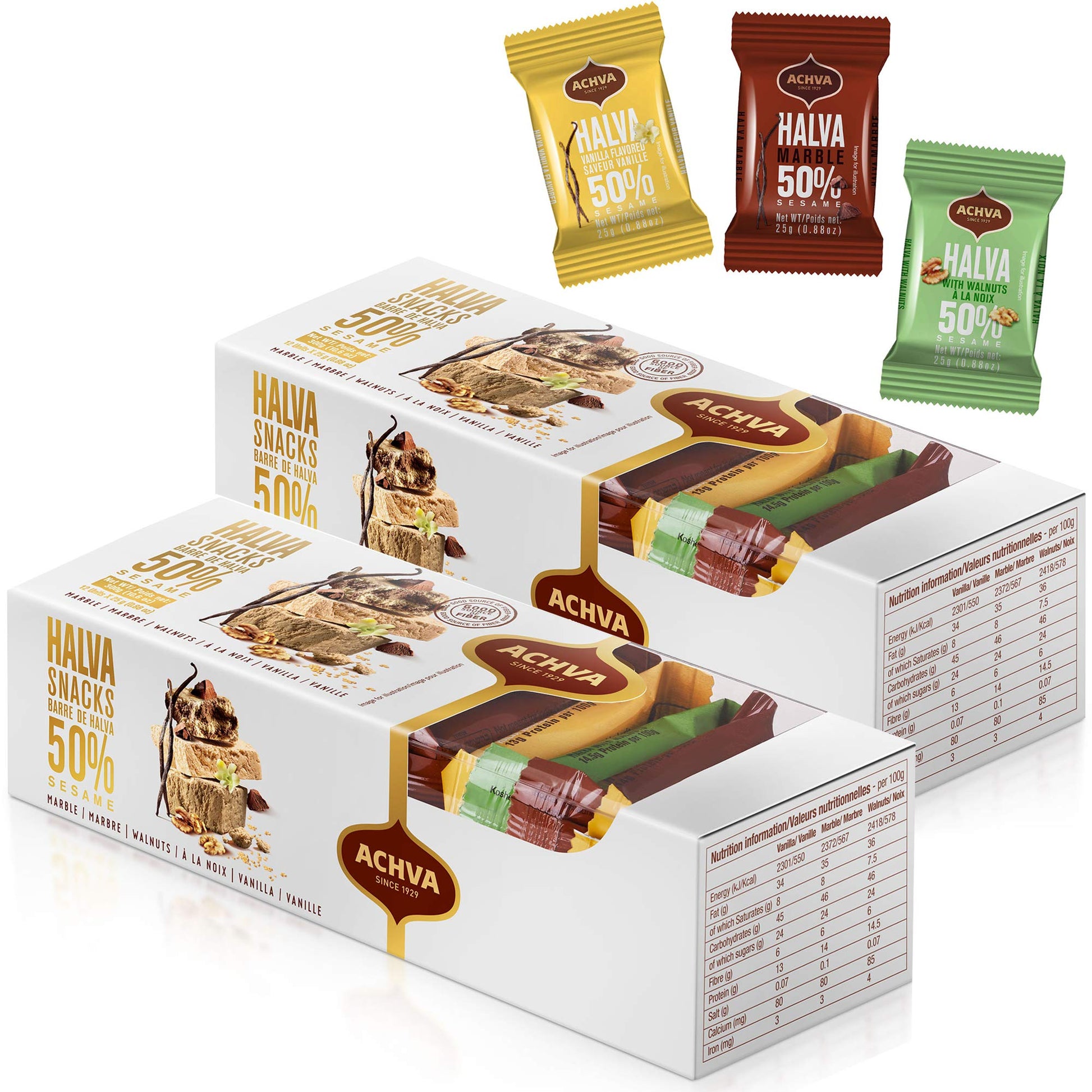 Variety Pack Of Halvah Marble, Vanilla, And Walnut Israel Candy Bars- Vegan-Friendly, Certified Kosher Snacks With No Dairy Or G