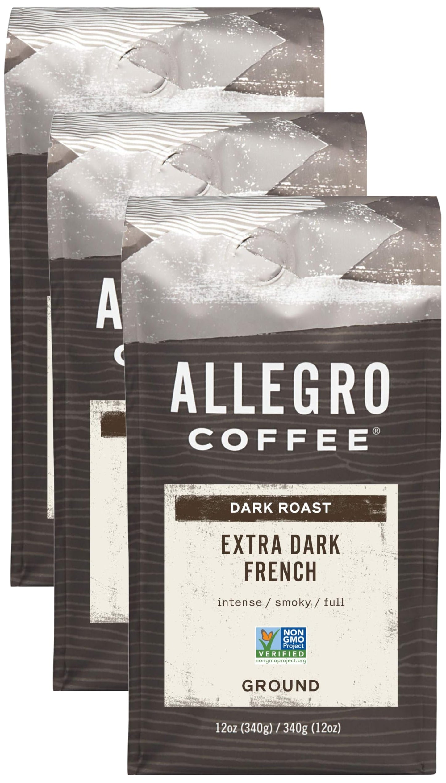 Allegro Coffee Extra Dark French Roast Ground Coffee, 12 oz (Pack of 3)