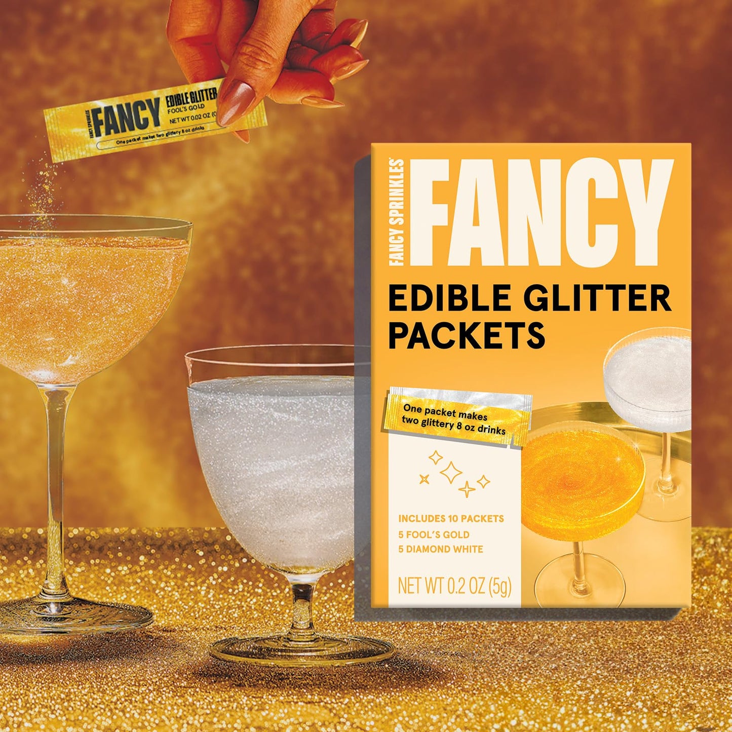 Fancy Sprinkles Edible Glitter for Drinks, 2 Pack, Fools Gold & Diamond White