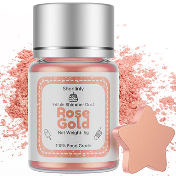 Shanlinly Rose Gold Luster Dust Edible - 5 Grams Food Grade Cake Dust Shimmer Powdered, Edible Metallic Powder Food Coloring for