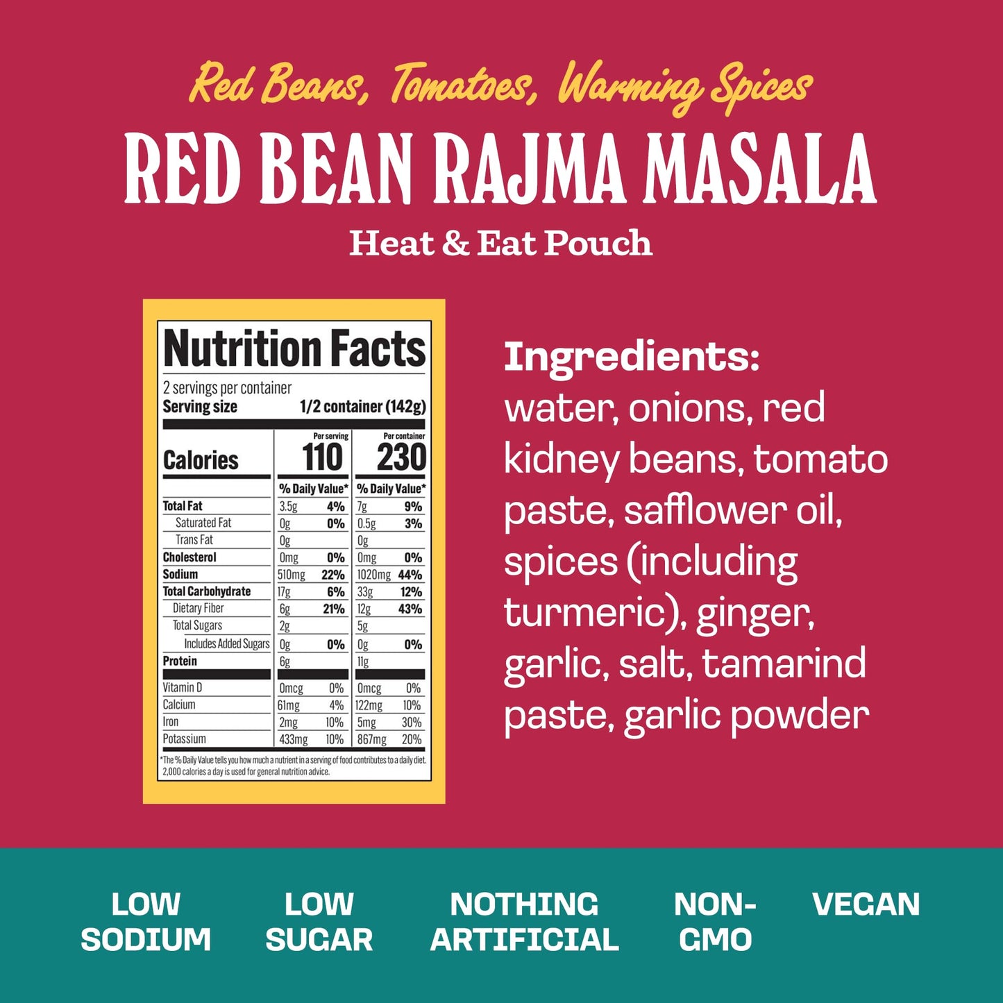 Brooklyn Delhi Red Bean Rajma Masala Pouches - Ready To Eat, Protein-Rich, Microwavable Entree, Ready In 90 Seconds - Vegan, Glu