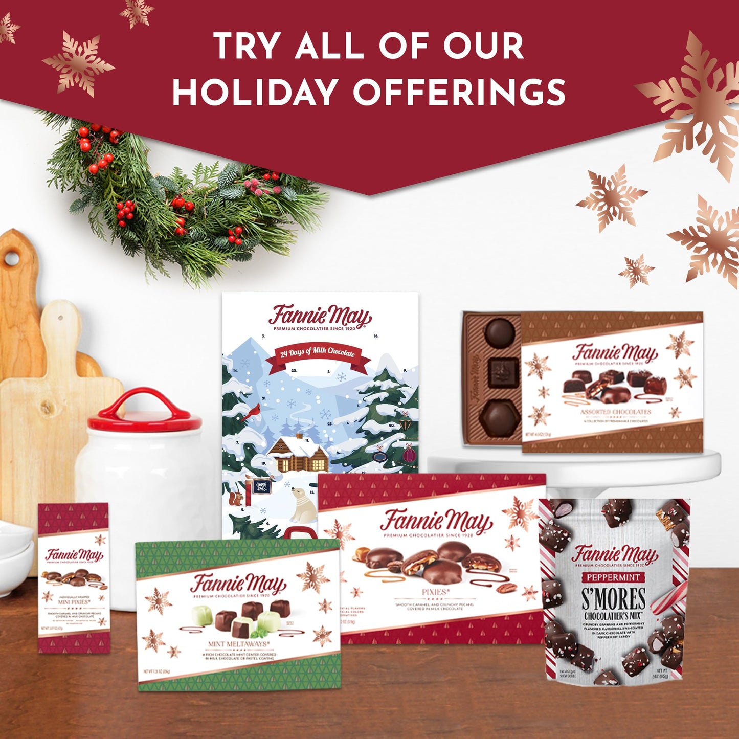 Fannie May, Enhanced Dark Chocolate, Smores Peppermint Snack Mix, Holiday Gift Bag, 5 Oz