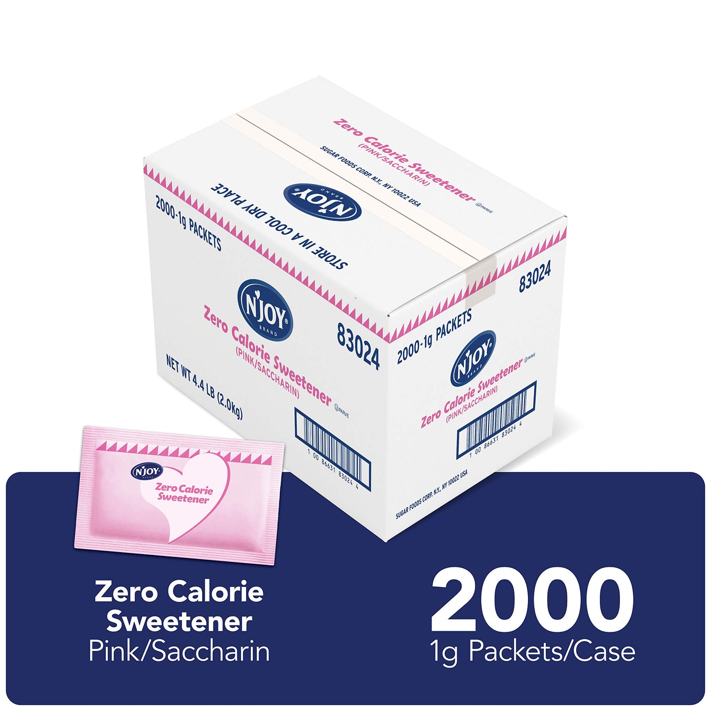 NJoy Zero Calorie Sweetener Packets, 2000 Count, Kosher, Gluten Free, Pink, Model 83024