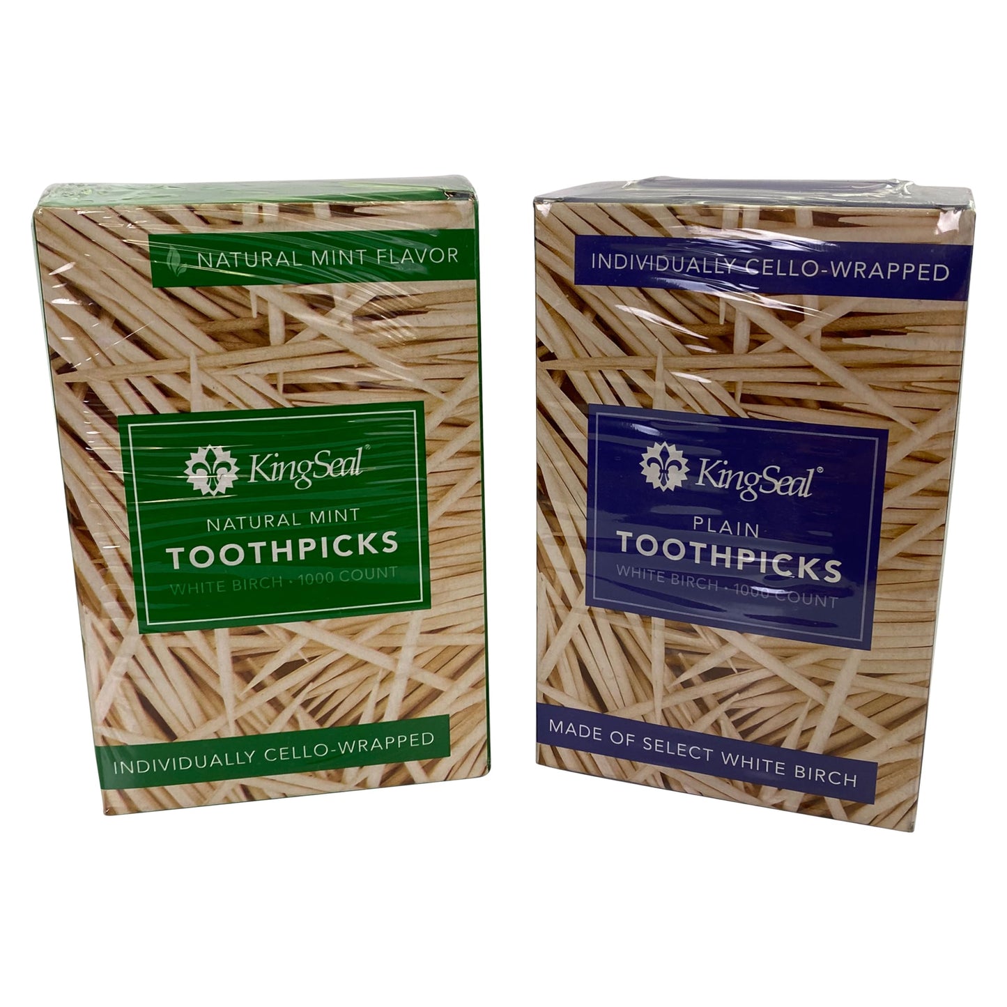 4,000 Count | Kingseal Birch Wood Toothpicks, Individually Cello Wrapped, Plain, Unflavored, 2.5 Inch Length, Bulk Pack - 4 Boxes X 1000