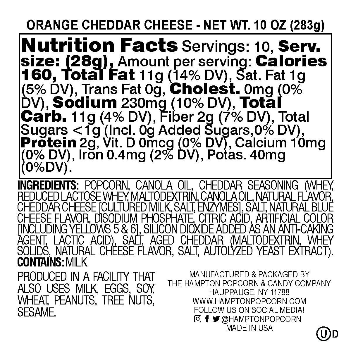 Orange Cheddar Cheese Popcorn Tin, 10 Ounce (1 Gallon Tin), Birthday Gifts, The Hampton Popcorn & Candy Company