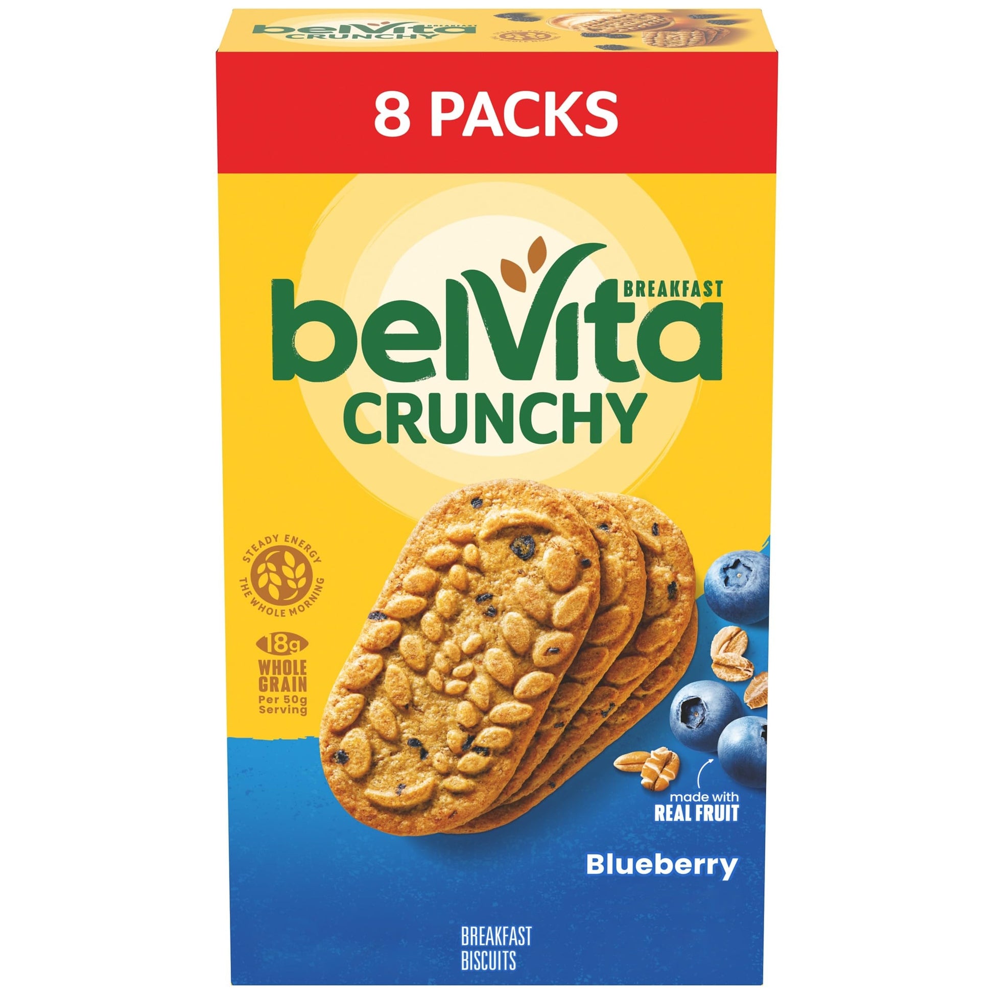 belVita Breakfast Biscuits, Blueberry Flavor, 8 Packs (4 Biscuits Per Pack)