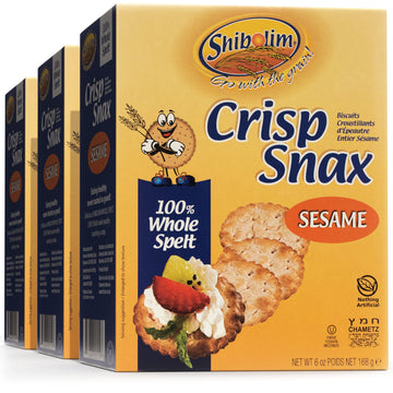 Shibolim Whole Spelt Crackers with Sesame, 5 Calorie Cracker, 6oz (3 Pack) Low Sodium, Wholesome, Tasty & Crisp Spelt Crackers, 