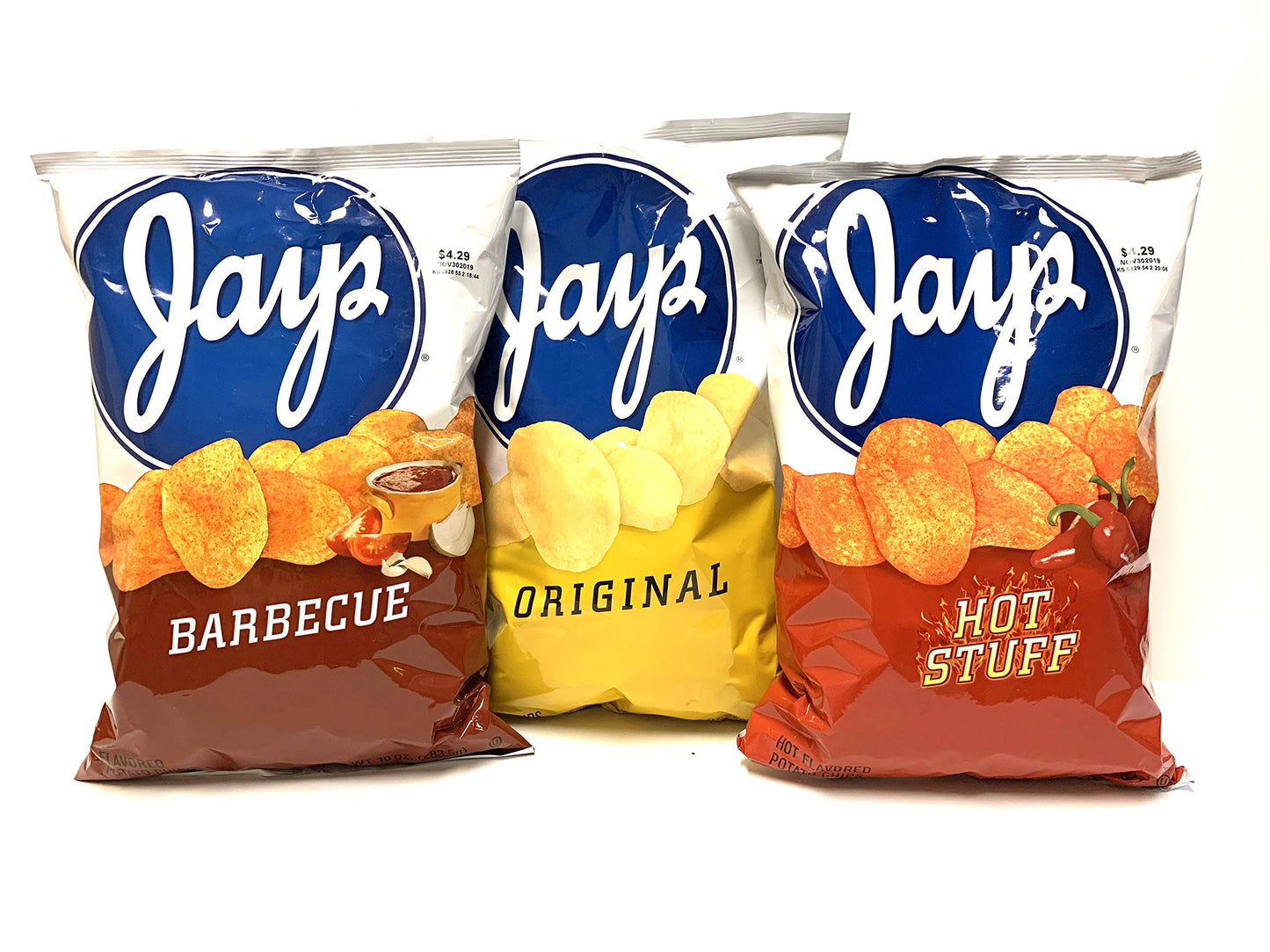JAYS BIG BAGS Hot stuff Original & Bar-B-Que Potato Chips 3 Pack 10oz bags