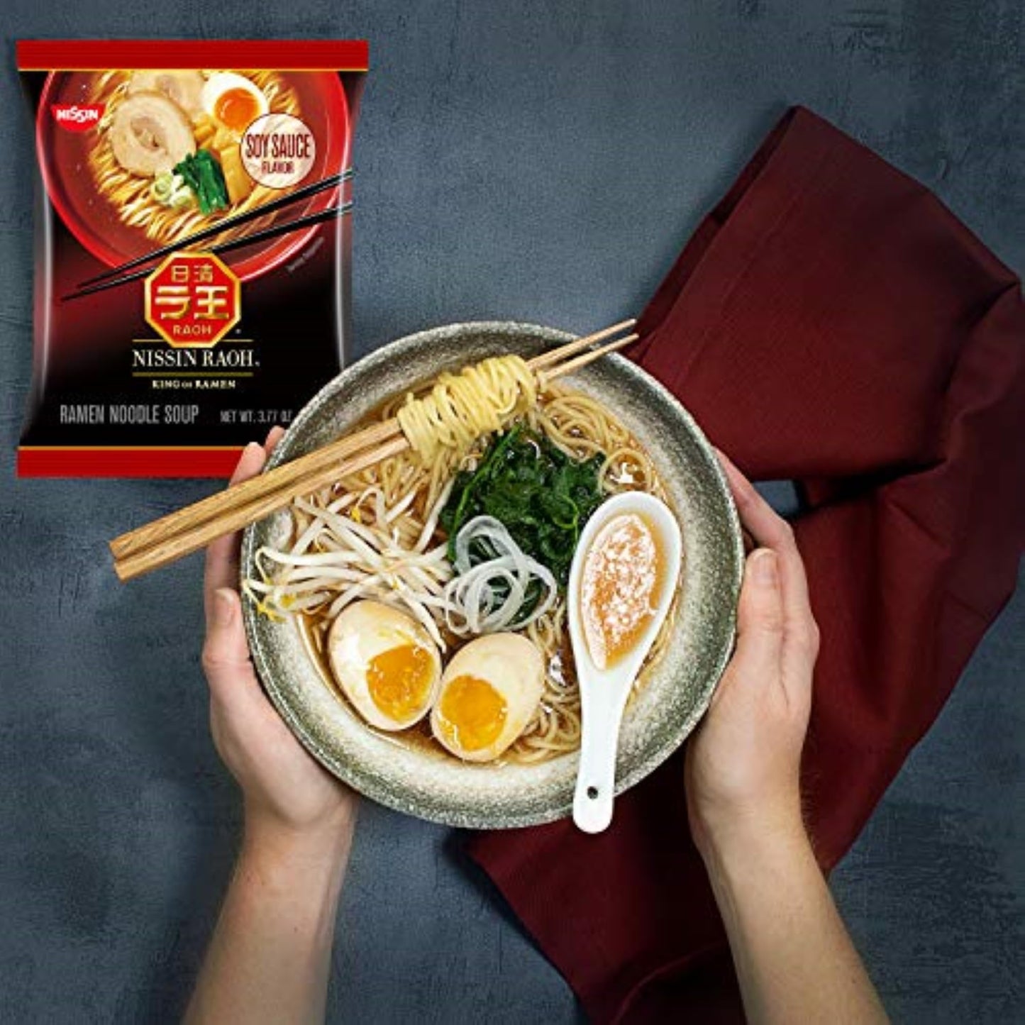 Nissin RAOH Ramen Noodle Soup, Soy Sauce, 3.77 Ounce (Pack of 6)