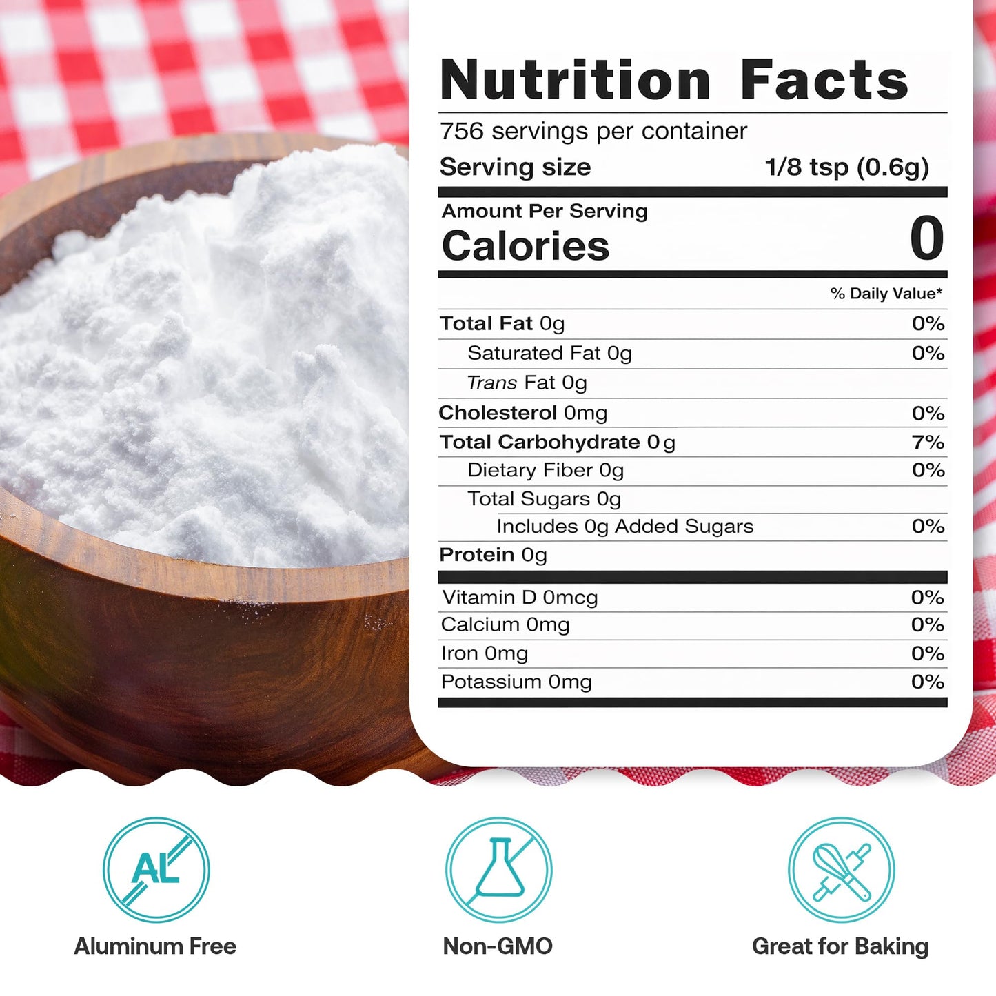 Quay Naturals Pure Baking Soda 1lb - Aluminum-Free, Food-Grade, Multi-Purpose - For Baking, Cleaning & Deodorizing - Vegan, Glut