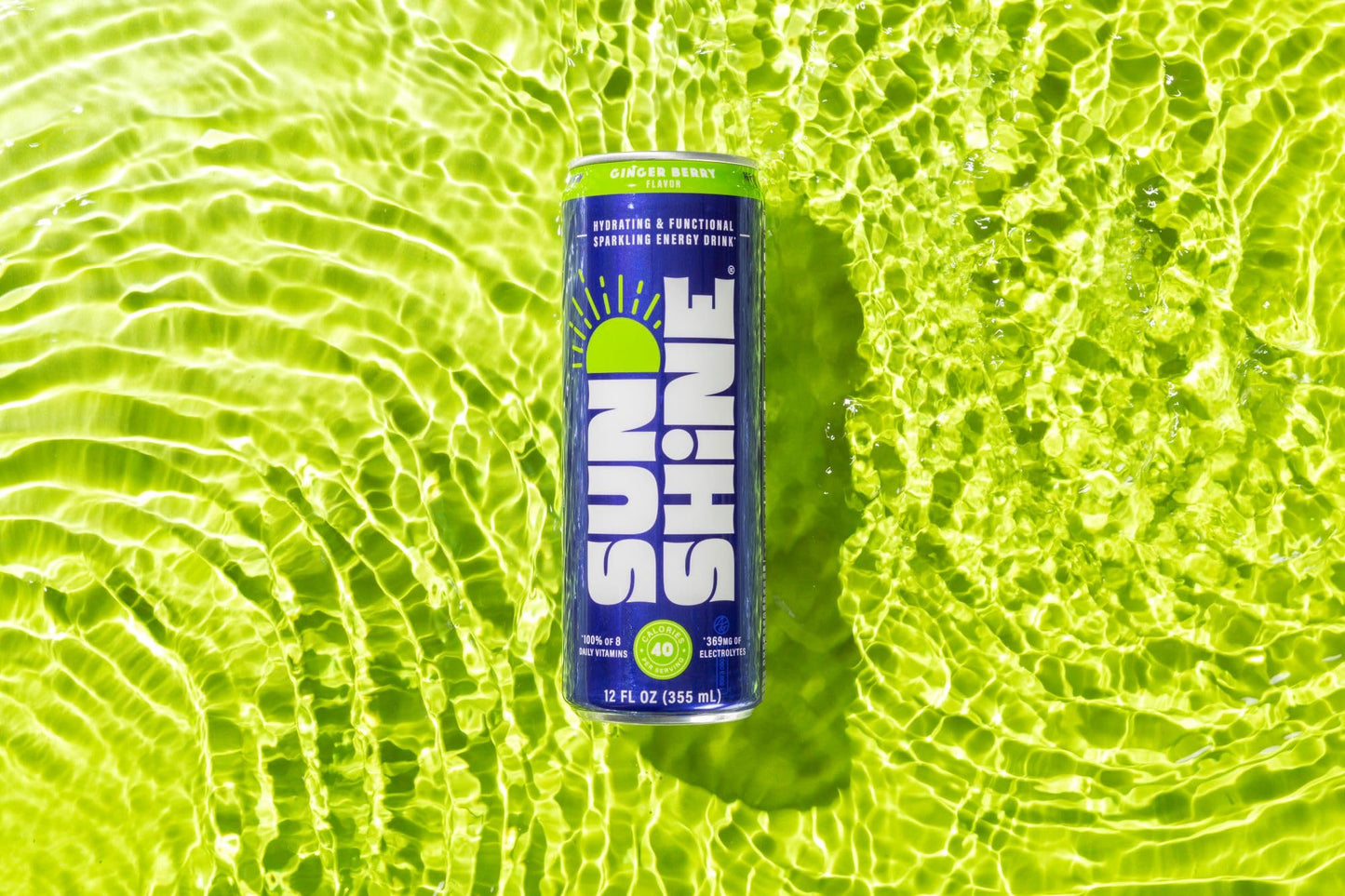Legendary Sunshine Sparkling Energy Drink, Ginger Berry, 360mg Electrolytes, 70mg Caffeine, 12 Fl Oz, Pack of 12
